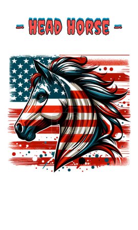 Téléchargez les illustrations : Tête cheval drapeau américain vecteur plat design - en licence libre de droit