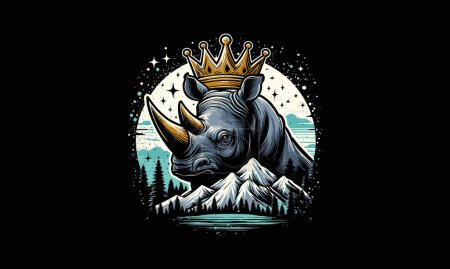 Ilustración de Rinoceronte con corona en el diseño de obras de arte vector de montaña - Imagen libre de derechos