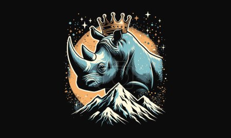 Illustration for Head rhino wearing crown on mountain vector artwork design - Royalty Free Image