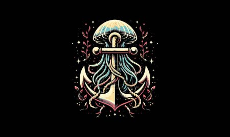 anchor with jellyfish vector illustration artwork design