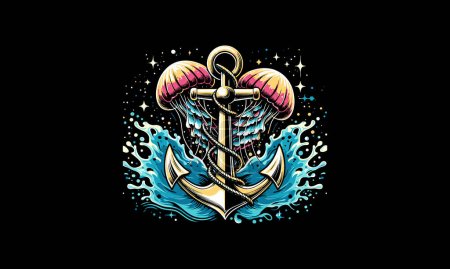 Illustration for Anchor with jellyfish vector illustration artwork design - Royalty Free Image