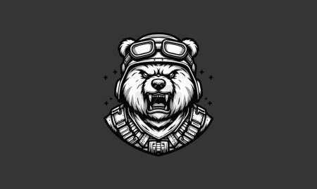 Téléchargez les illustrations : Tête ours portant casque dessin vectoriel contour - en licence libre de droit