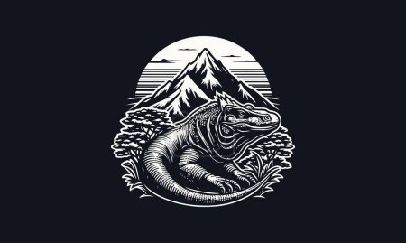Ilustración de Komodo en el diseño de contorno de vectores de montaña - Imagen libre de derechos