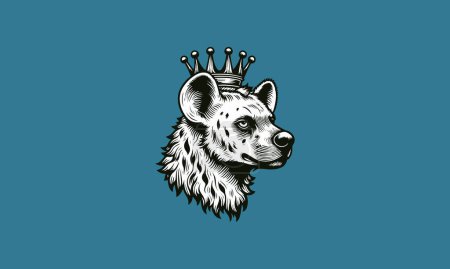 Illustration for Head hyena wearing crown vector outline design - Royalty Free Image