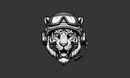 Illustration for Head tiger wearing helmet vector outline design - Royalty Free Image