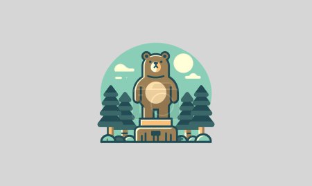 Illustration for Bear on forest vector flat design - Royalty Free Image