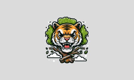 Ilustración de Cabeza tigre kawaii vector diseño plano - Imagen libre de derechos