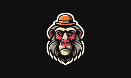 Illustration for Baboon face wearing hat vector flat design - Royalty Free Image