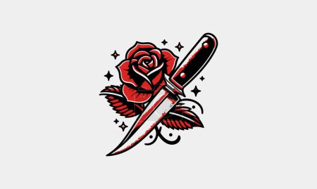 Téléchargez les illustrations : Couteau et fleurs roses vecteur plat design - en licence libre de droit