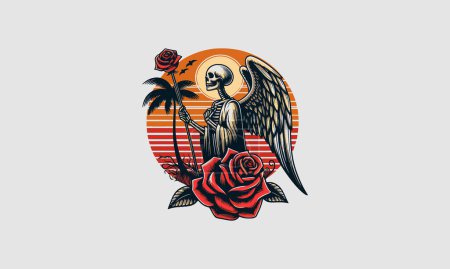 Ilustración de Ángel de la muerte y rosa vector tatuaje diseño - Imagen libre de derechos
