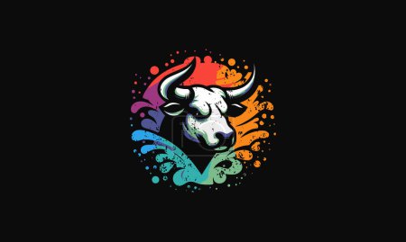 Ilustración de Cabeza vaca con fondo salpicadura vector colorido diseño plano - Imagen libre de derechos