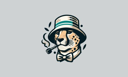 Ilustración de Cabeza guepardo usando sombrero y fumar vector de diseño plano - Imagen libre de derechos
