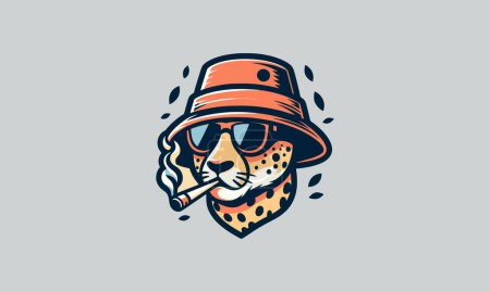 Illustration for Head cheetah wearing hat and smoking vector flat design - Royalty Free Image