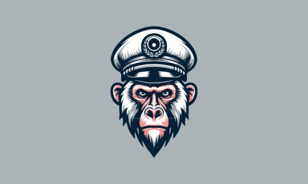 Illustration for Head baboon wearing captain hat vector flat design - Royalty Free Image