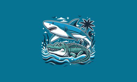 Ilustración de Tiburón y cocodrilo vector ilustración diseño de obras de arte - Imagen libre de derechos