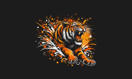 tigre en colère avec éclaboussure arrière-plan vectoriel illustration design