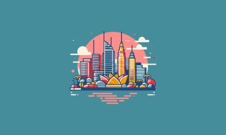 Illustration for Beautiful view of Dubai from the beach vector flat design - Royalty Free Image