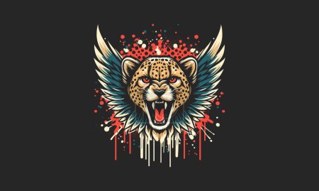 Illustration for Head cheetah with wings splash background vector flat design - Royalty Free Image