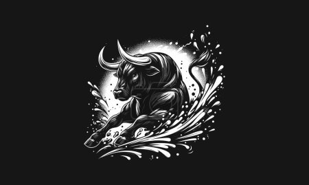 Illustration for Bull angry with background splash vector artwork design - Royalty Free Image