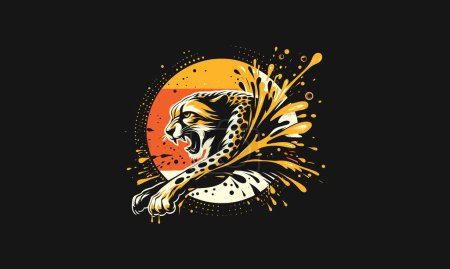 Ilustración de Cheetah salto enojado vector diseño de obras de arte - Imagen libre de derechos