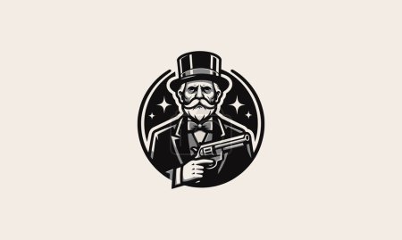 Illustration for Old man wearing top hat and hold gun vector mascot design - Royalty Free Image