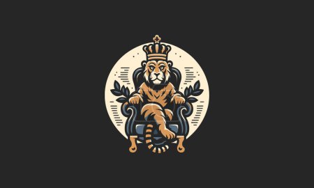 Illustration for Tiger wearing crown sit down on king chair vector flat design - Royalty Free Image