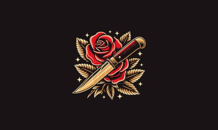 Téléchargez les illustrations : Épée et rose rouge vecteur illustration tatouage design - en licence libre de droit