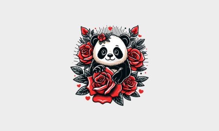 Ilustración de Panda y rosa vector ilustración diseño de obras de arte - Imagen libre de derechos