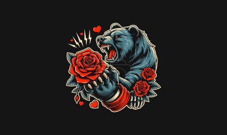 Ilustración de Cabeza oso y rosa vector diseño de obras de arte - Imagen libre de derechos