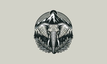 Ilustración de Elefante cabeza y vector de montaña ilustración diseño de obras de arte - Imagen libre de derechos