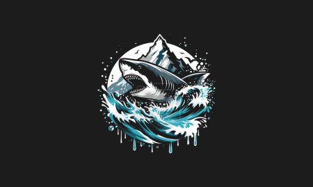 Ilustración de Tiburón enojado en la montaña y el mar vector diseño de obras de arte - Imagen libre de derechos