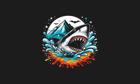 Ilustración de Tiburón enojado en la montaña y el mar vector diseño de obras de arte - Imagen libre de derechos