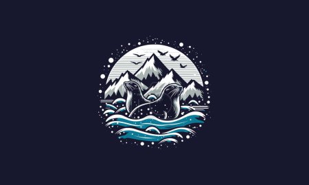 Illustration for Seals on sea and mountain vector artwork design - Royalty Free Image