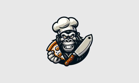 Illustration for Head gorilla hold pizza and knife vector mascot design - Royalty Free Image