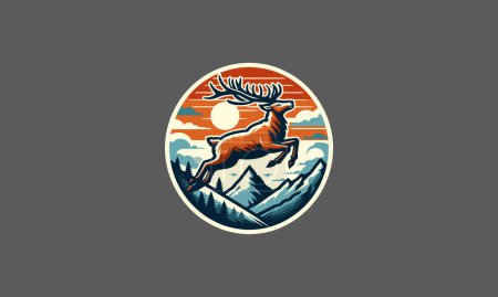 Ilustración de Salto de ciervo en la montaña vector diseño de obras de arte - Imagen libre de derechos