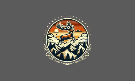 Ilustración de Salto de ciervo en la montaña vector diseño de obras de arte - Imagen libre de derechos