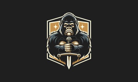 Ilustración de Gorila hold espada vector mascota diseño - Imagen libre de derechos