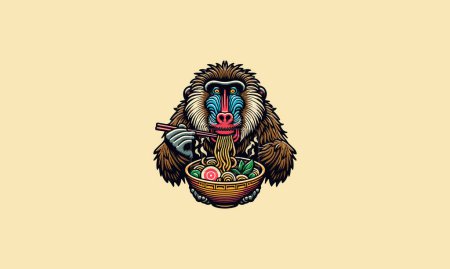 Illustration for Baboon eat ramen vector artwork design - Royalty Free Image