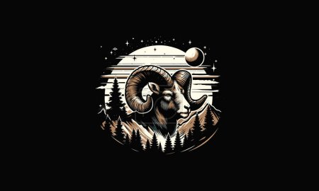Ilustración de Cabeza de cabra cuerno largo en diseño de obras de arte vector forestal - Imagen libre de derechos