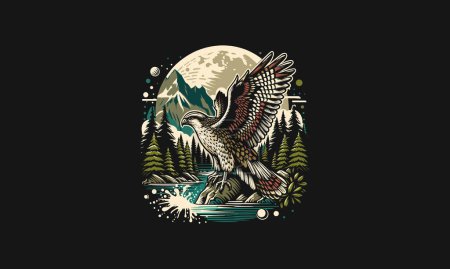 Illustration for Falcon on forest vector illustration artwork design - Royalty Free Image