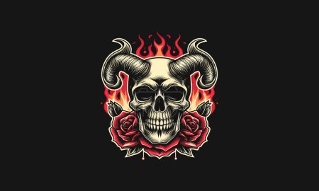 head skull with horn and flames vector mascot design