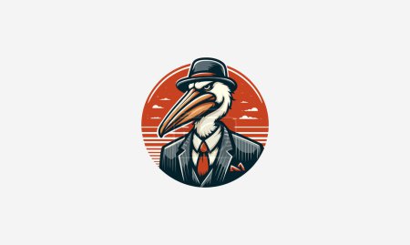 Illustration for Head pelican wearing hat and suite vector mascot design - Royalty Free Image