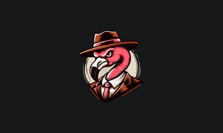 Illustration for Head flamingo wearing hat and suite vector mascot design - Royalty Free Image