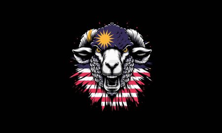 Ilustración de Cabeza de oveja con bandera malaysia vector diseño de ilustración - Imagen libre de derechos