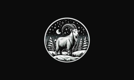 Téléchargez les illustrations : Chèvre sur la forêt illustration vectorielle de neige conception plate - en licence libre de droit