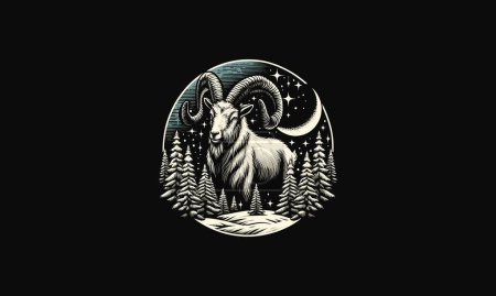 Téléchargez les illustrations : Chèvre sur la forêt illustration vectorielle de neige conception plate - en licence libre de droit