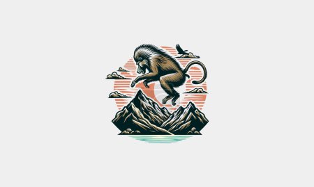 Illustration for Baboon jump on mountain vector artwork design - Royalty Free Image