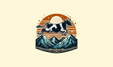 Téléchargez les illustrations : Saut de vache sur la conception d'illustration vectorielle de montagne - en licence libre de droit