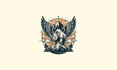 Illustration for Rhino with wings on mountain vector artwork design - Royalty Free Image