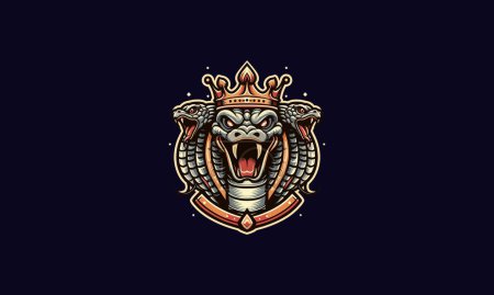 Illustration for Face cobra angry wearing crown and shield vector logo design - Royalty Free Image